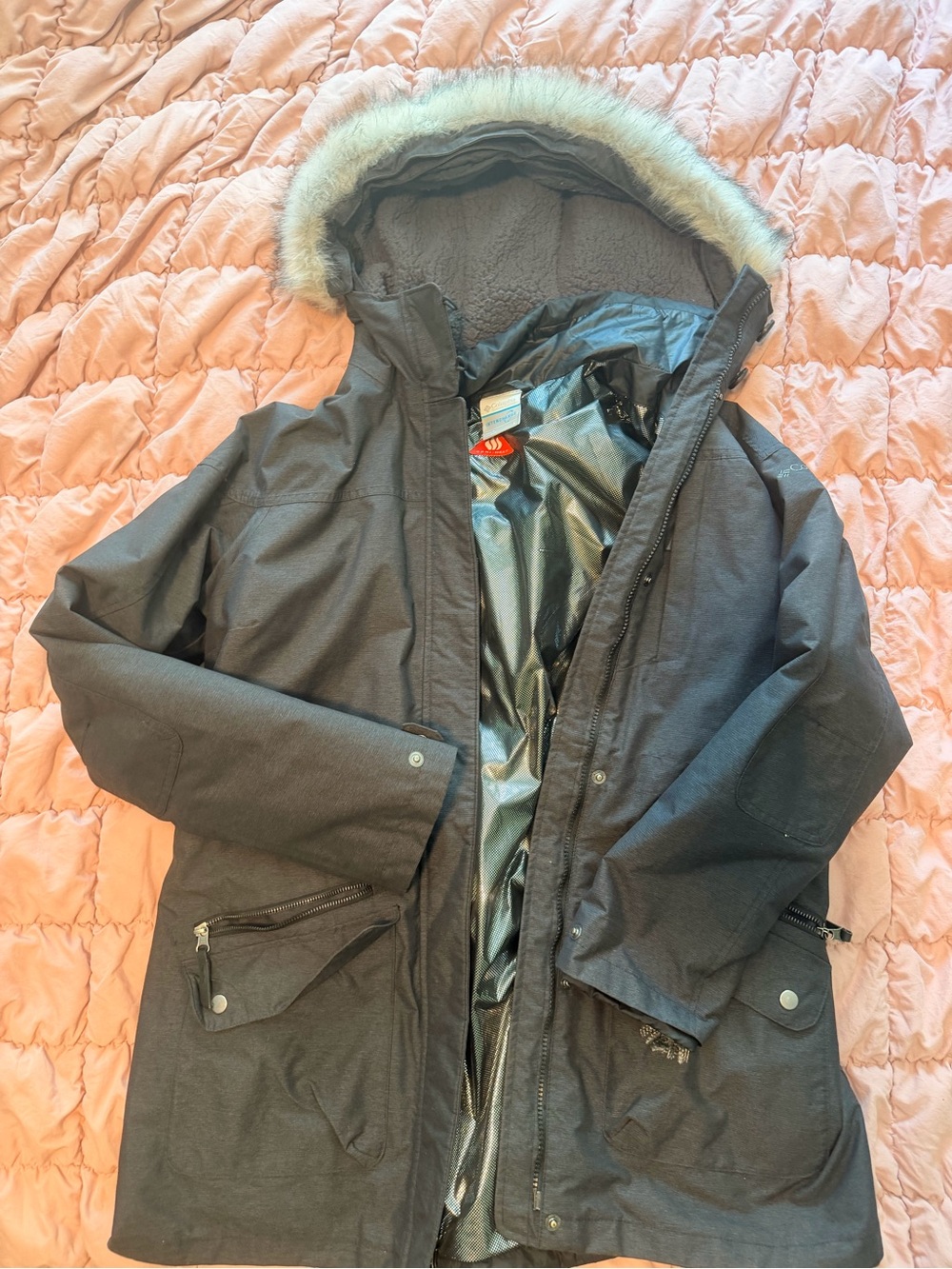 Dark Gray Columbia Interchange Winter Parka with Faux Fur Hood